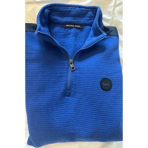 Michael Kors Mens XXL Blue Ripple Knit Quarter Zip Pullover Sweatshirt/College